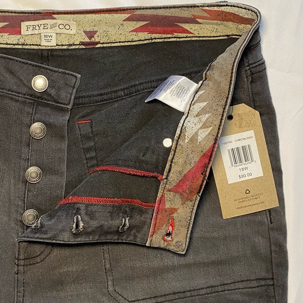 NEW Women's Frye & Co. High Rise Button-Fly Charcoal Wash Jeans Size 18W x 27